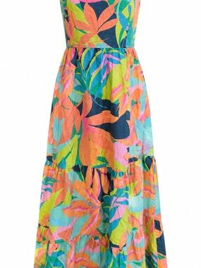 Sincerely Jules Tropical Palm Midi Dress Cotton Resort Vacation Medium